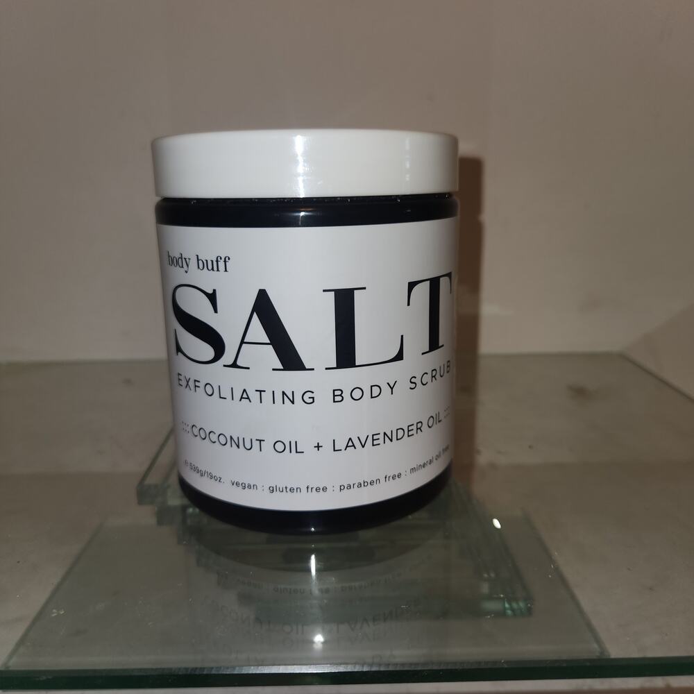 NIP Body Buff Salt Exfoliating Body Scrub Coconut/lavender oil 19 oz